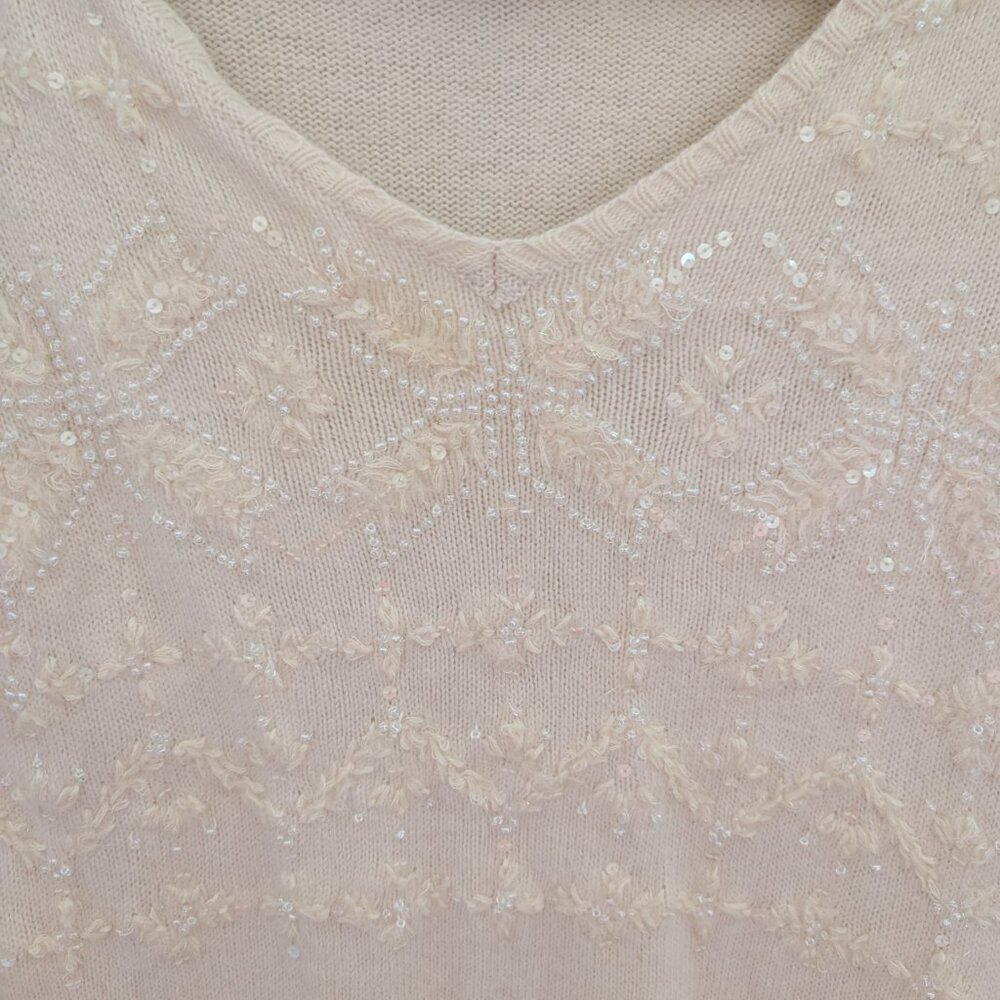 Vintage Talbots Sweater Beaded Wool Cashmere Cotton Knit Winter Snowflake Size P - Picture 4 of 7